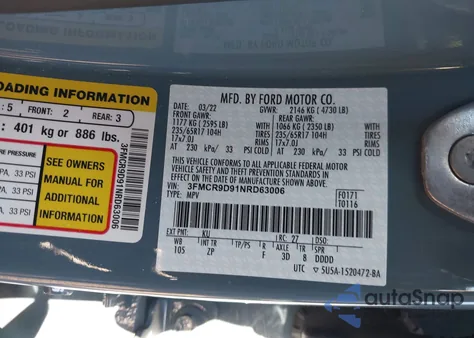 2022 Ford Bronco Sport Badlands z USA, uszkodzony, nr VIN 3FMCR9D91NRD63006